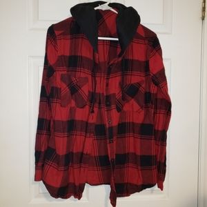 Red Plaid Long Sleeve Hoodie